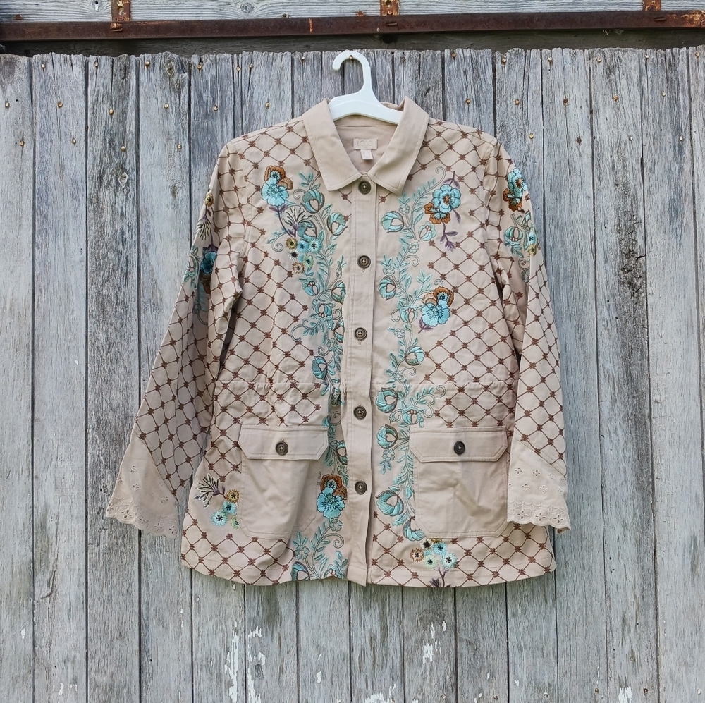 LOGO‎ LAVISH by LORI GOLDSTEIN Womans Sz M Floral Embroidered Boyfriend Jacket